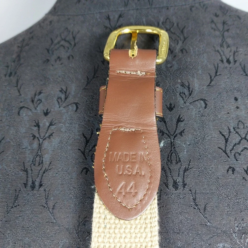 Zep Pro Marlin Ribbon Belt Mens 44 Teal Brown Leather Solid Brass Made In USA